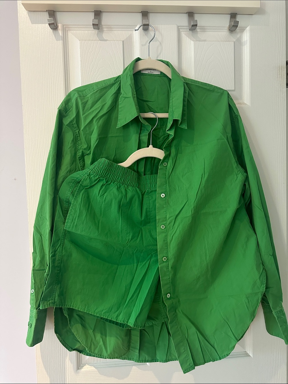 Babaton Bright Green Poplin Button-Up Shirt with Matching Shorts Set